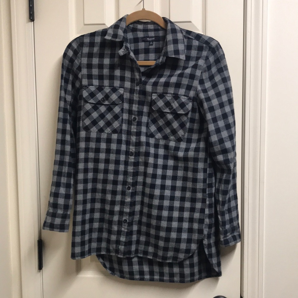 Madewell Navy & Gray Flannel Button Up Shirt, Size XS